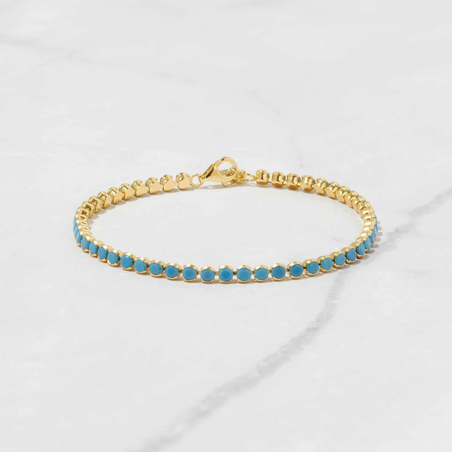 Sami Jewels - 3mm Turquoise Tennis Bracelet: 8" + 0.5" Ext / Gold