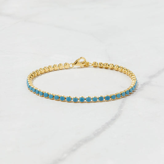 Sami Jewels - 3mm Turquoise Tennis Bracelet: 8" + 0.5" Ext / Gold