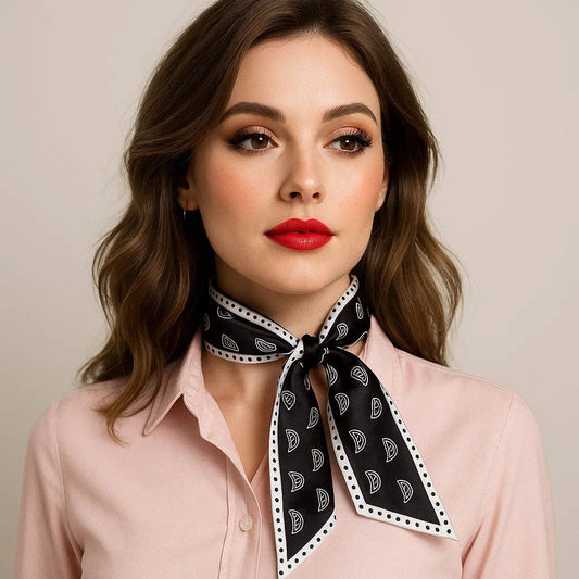 Rodeo Drive - Black and White Western Skinny Mini Wild Rag Scarf / Cowgirl Necktie #TW108