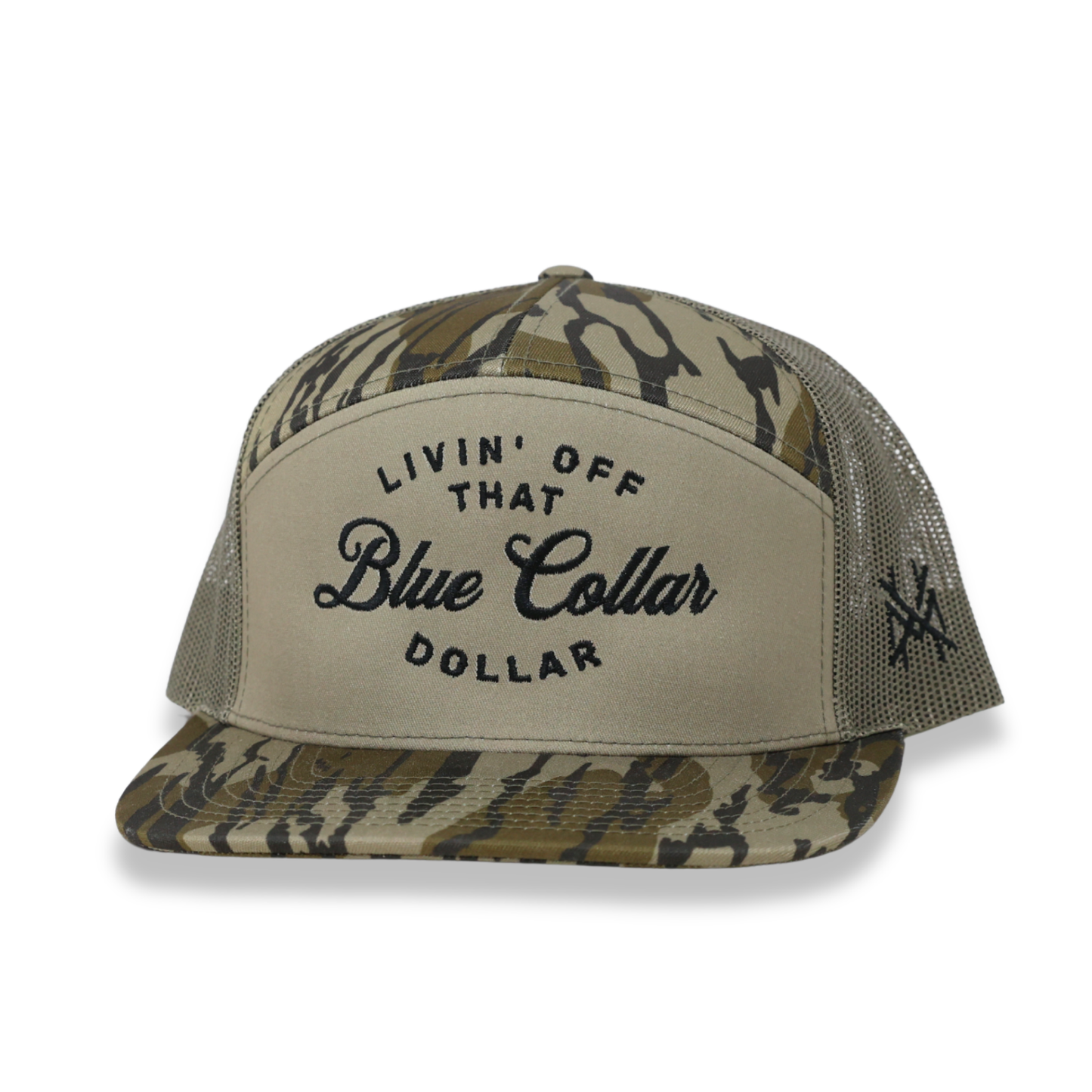 The Mad Hatter Co - Blue Collar Dollar Trucker Hat: Retro Mossy Oak Breakup Country/Black