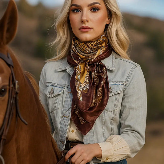 Rodeo Drive - 35X35"  Earth Tones Paisley Wild Rag/Scarf WR3405