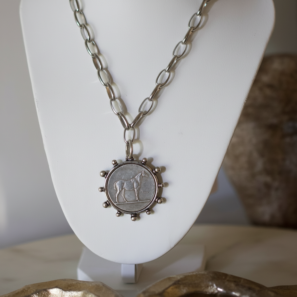 Deep South Originals Inc. - Silver Heritage Horse Coin Necklace - Stainless Steel - Equestrian Coin