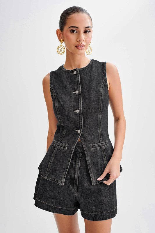 By Claude - WOMEN FASHION DENIM TWO PIECE SET: Navy / L