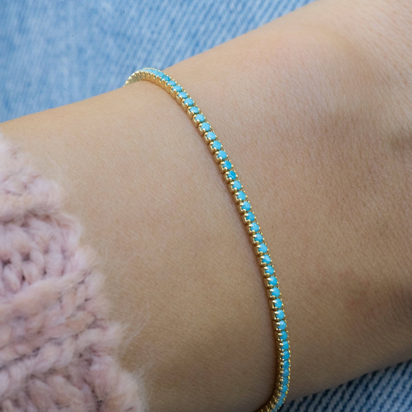Sami Jewels - Turquoise Tennis Bracelet: Gold / 6.75" + 0.5" Ext.
