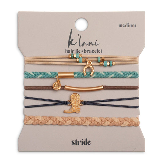 K'lani hair tie bracelets - "Stride" Turquoise with Gold Cowboy Boot Hair Tie Bracelets: Small