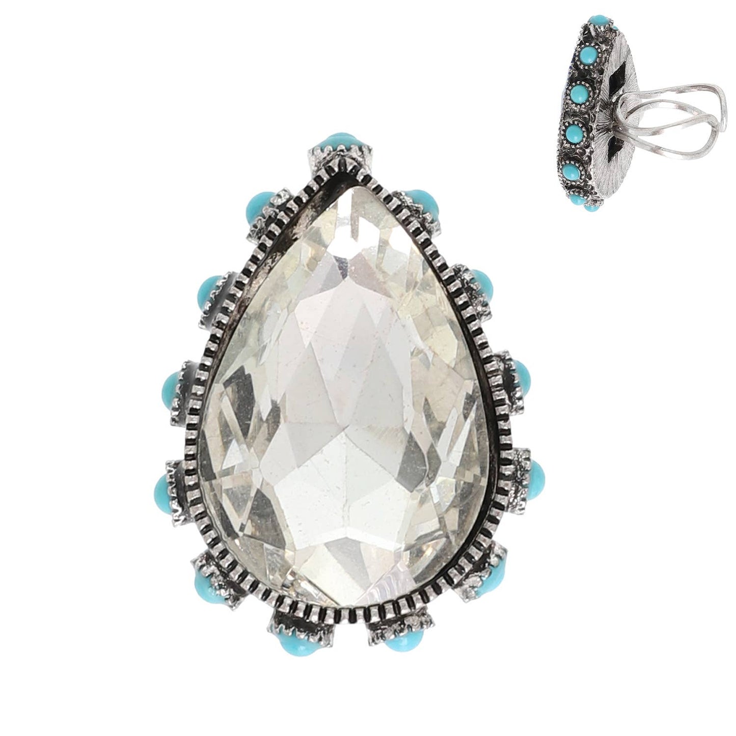 SP Sophia Collection - Western Teardrop Cut Crystal Stretch Ring: Fuchsia