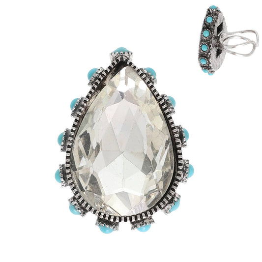 SP Sophia Collection - Western Teardrop Cut Crystal Stretch Ring: Crystal