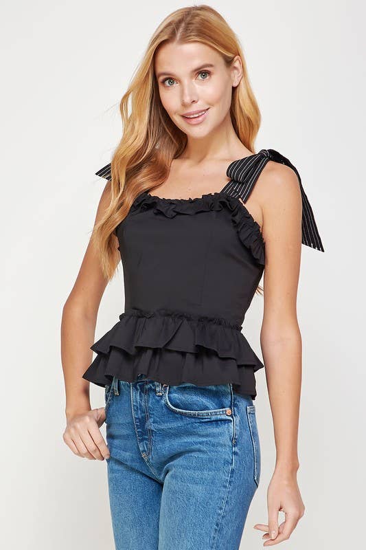 Strut & Bolt - Poplin Ruffle Sleeveless Top: RED