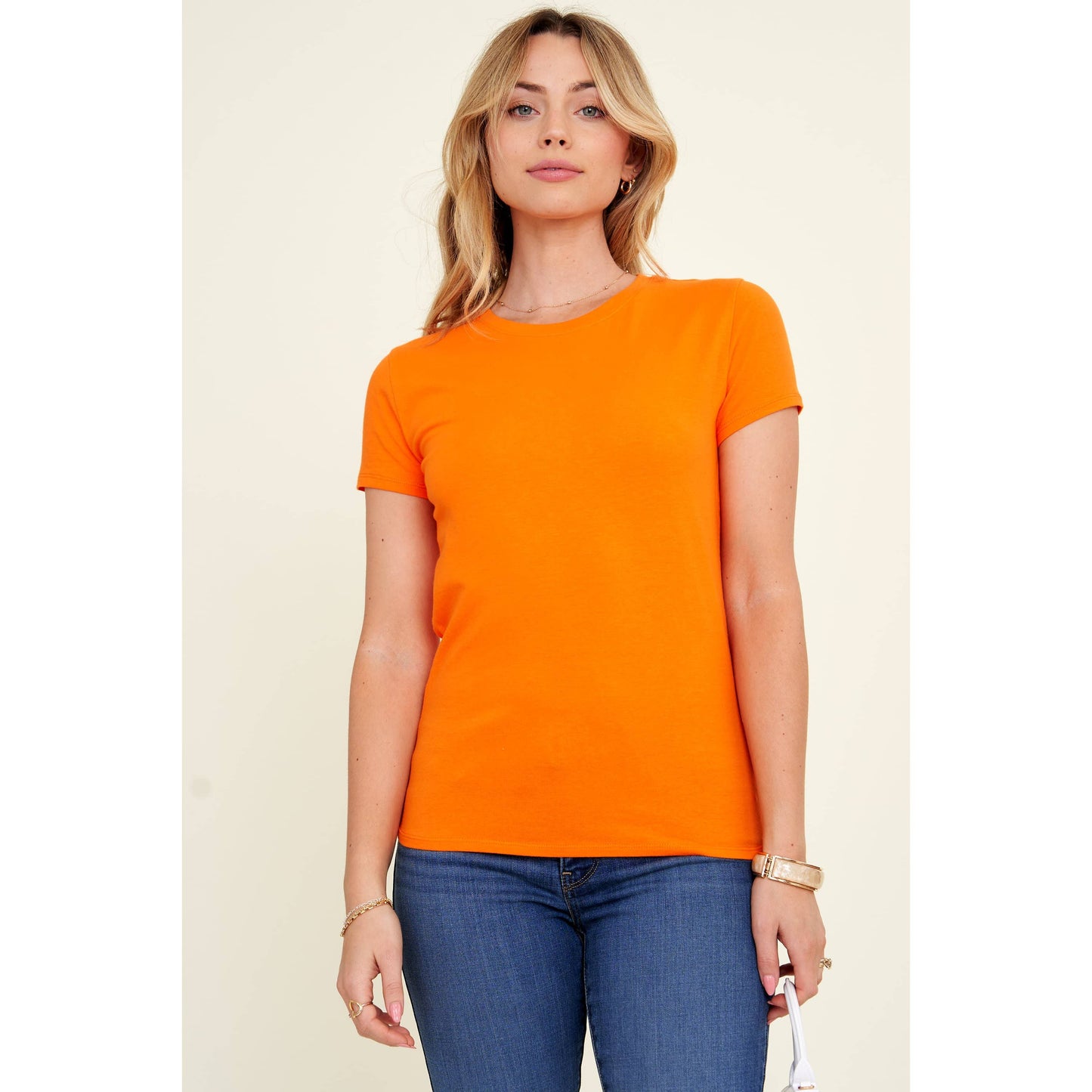 Popular 21 - Crew Neck Short Sleeve Basic Casual Knit Top: Beaver Fur / S-M-L(2-2-2)