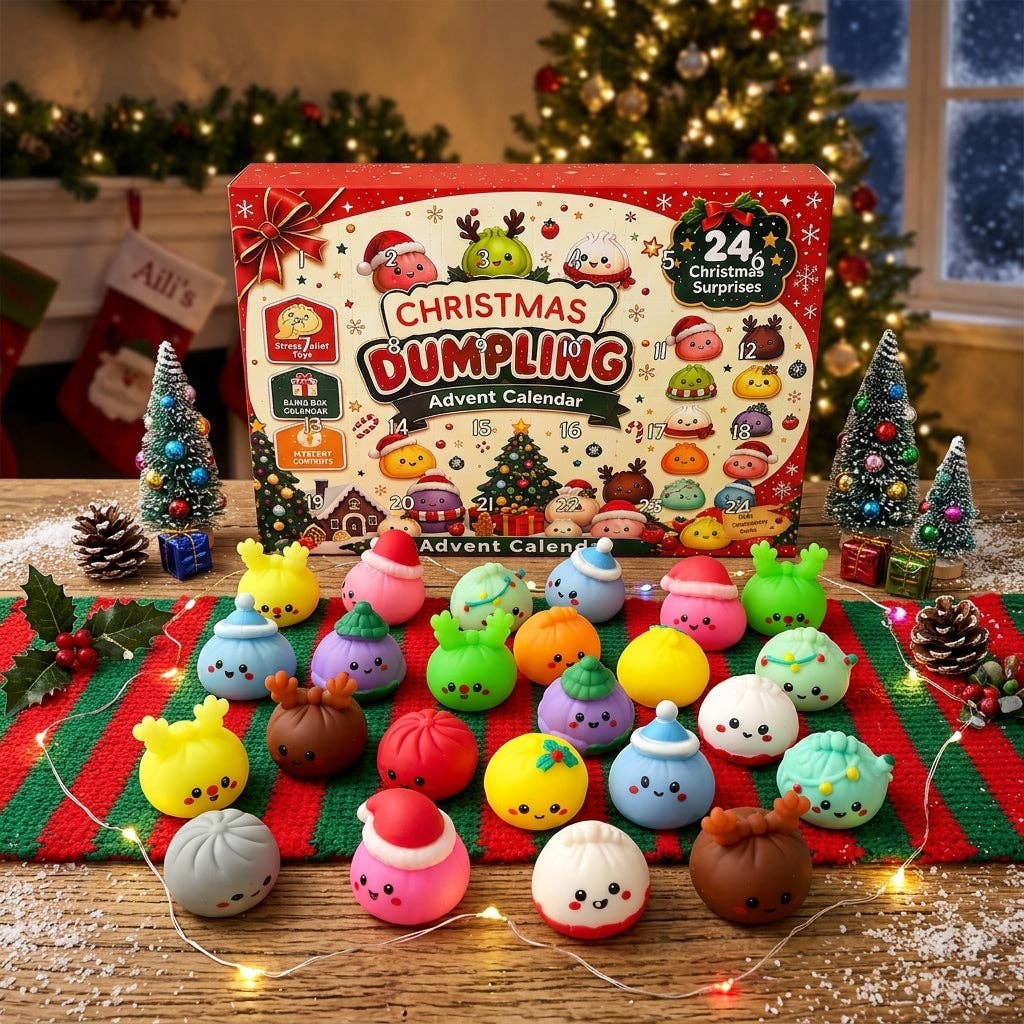 Aili's Corner - Christmas Holiday Advent Calendar- Mochi Dumpling Squishy- 24 Pcs Fidget Toy Set