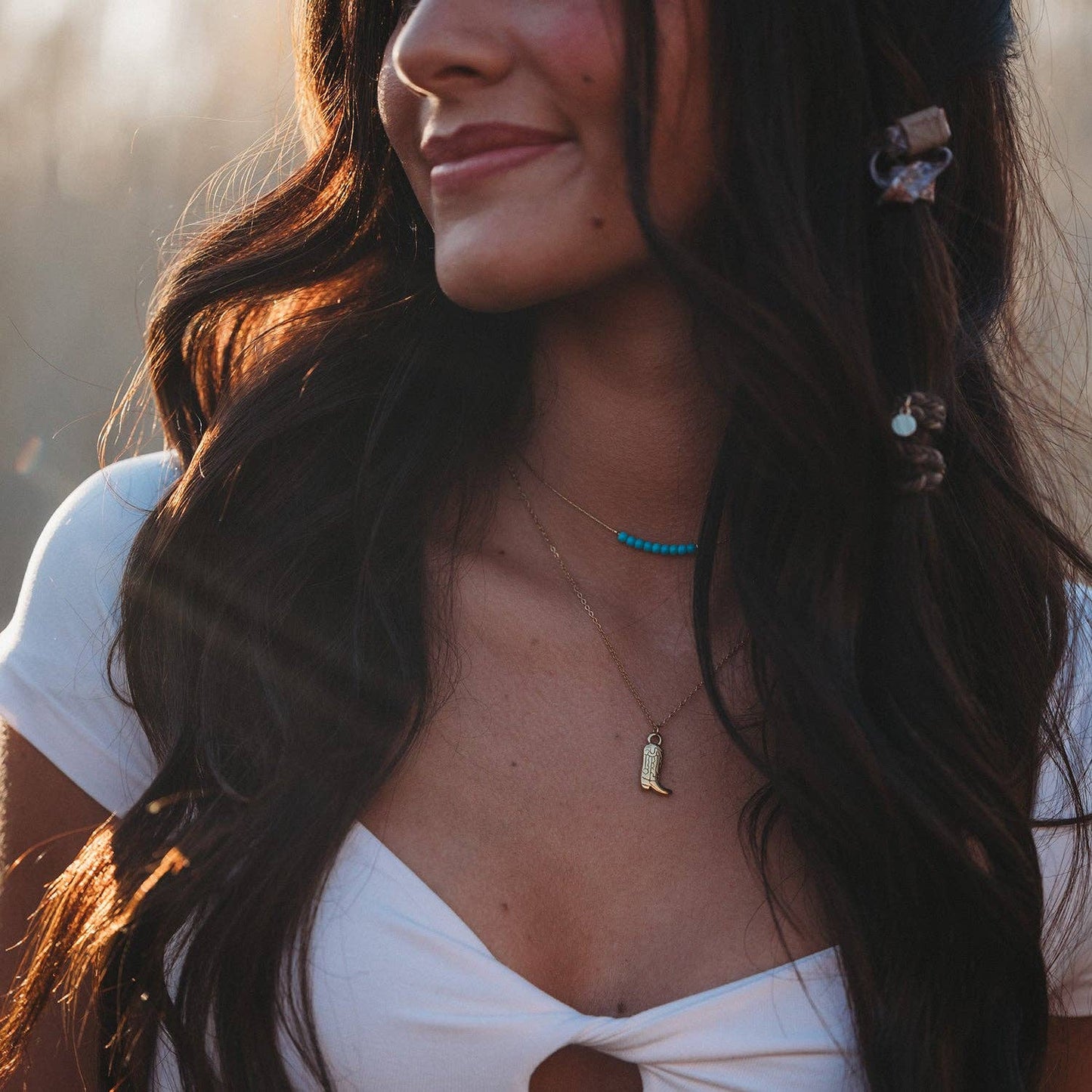 K'lani hair tie bracelets - "Stride" Gold Boot with Turquoise Necklace Set
