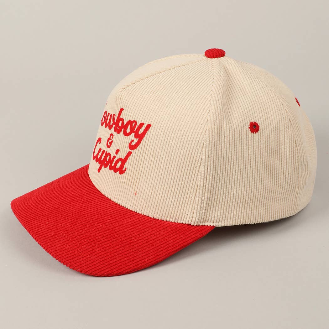 Fashion City - Cowboy & Cupid Two-Tone Corduroy 5-Panel Cap: Red / ONE SIZE