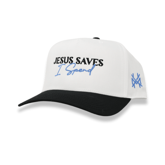 The Mad Hatter Co - Jesus Saves I Spend Trucker Hat: Retro Black/White