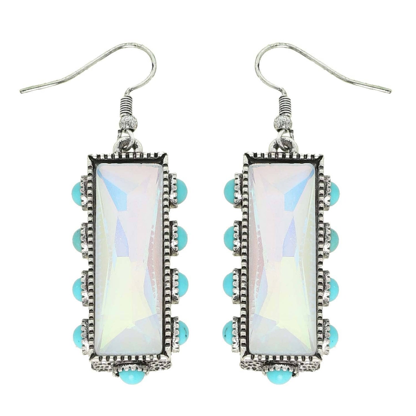 SP Sophia Collection - Western Turquoise Rectangle Gemstone Earrings: Crystal