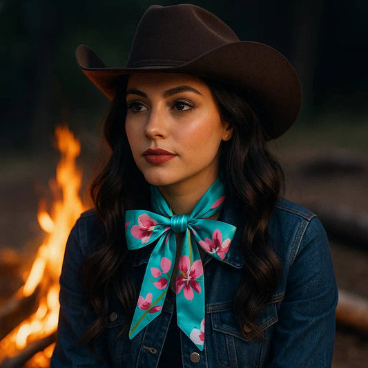 Rodeo Drive - Turquoise and Pink Western Skinny Mini Wild Rag Scarf / Cowgirl Necktie #TW319