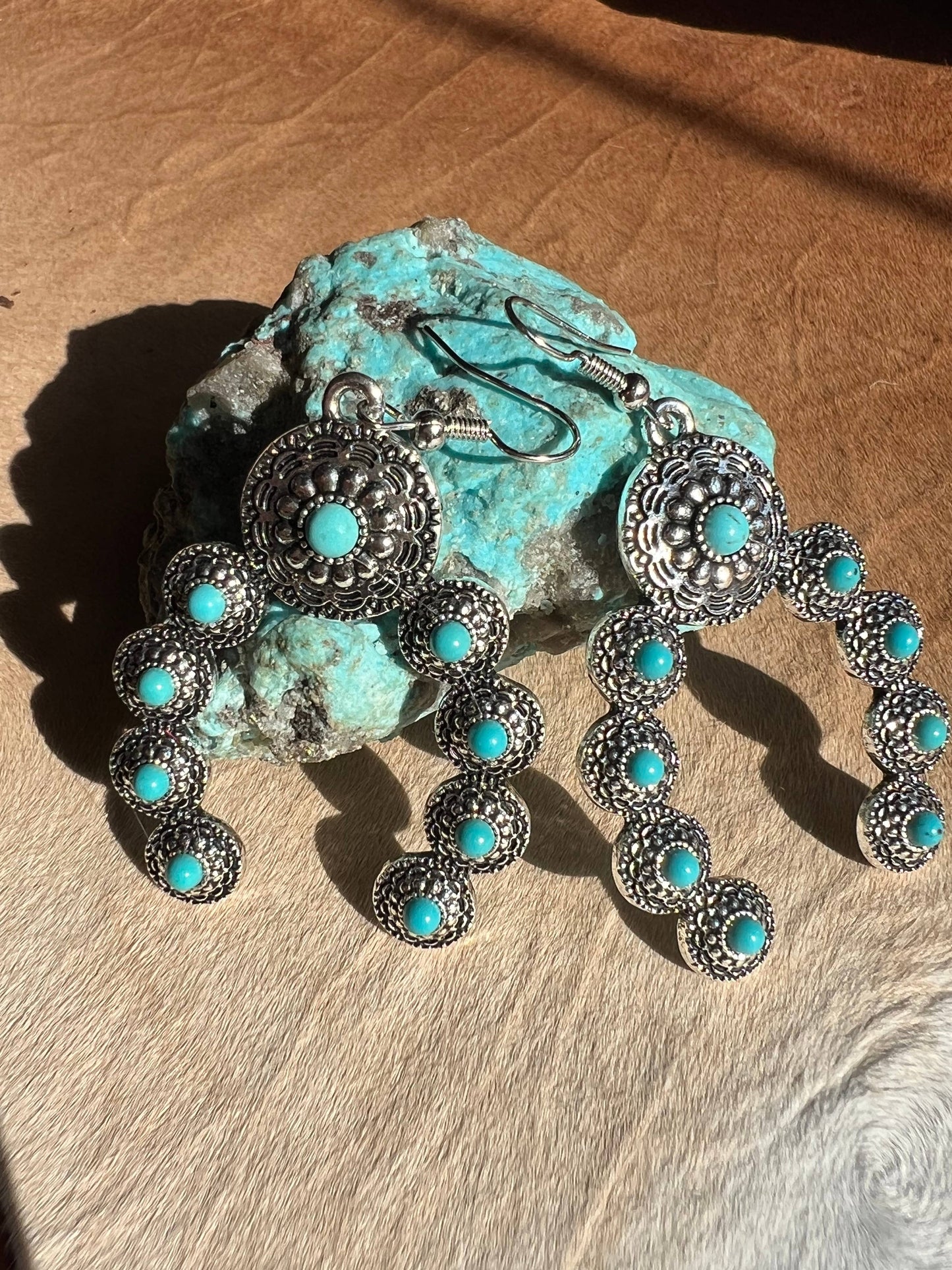 Westrian International - Squash Blossom Naja Western Faux Turquoise Earrings: Turquoise