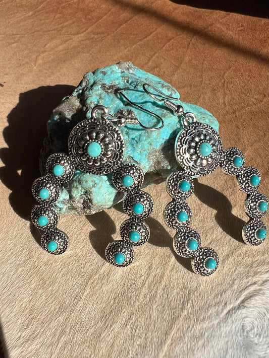 Westrian International - Squash Blossom Naja Western Faux Turquoise Earrings: Turquoise