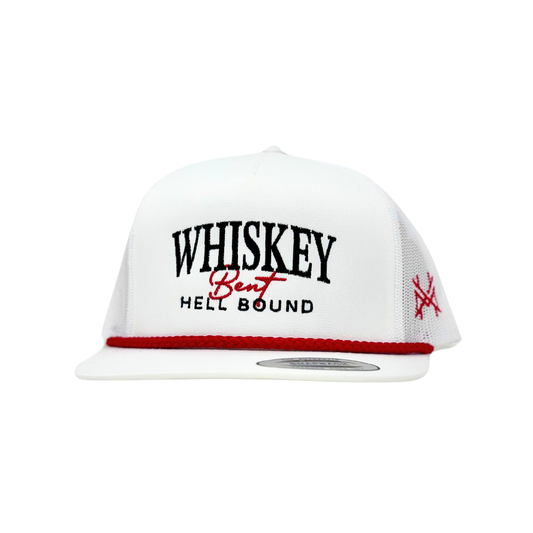 The Mad Hatter Co - Whiskey Bent and Hell Bound: Flat Bill White with Red Rope