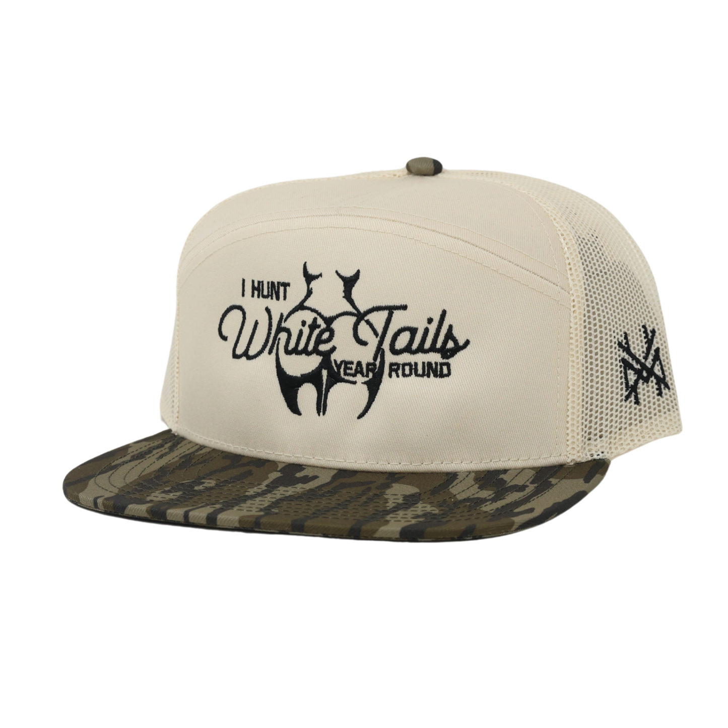 The Mad Hatter Co - I Hunt White Tails Year Round Trucker Hat : 7 Panel Bottomland/ Loden/ Bottomland