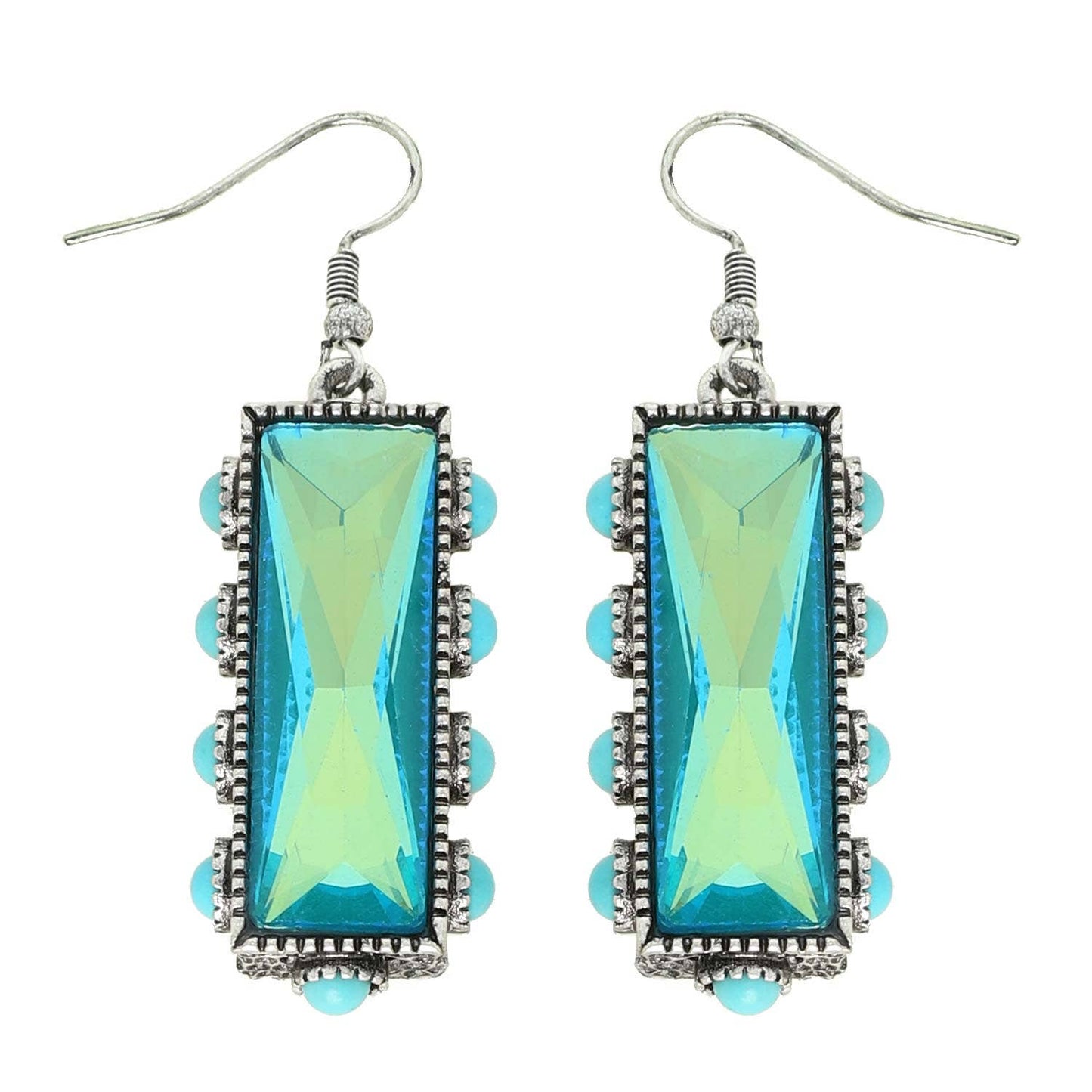 SP Sophia Collection - Western Turquoise Rectangle Gemstone Earrings: Iridescent