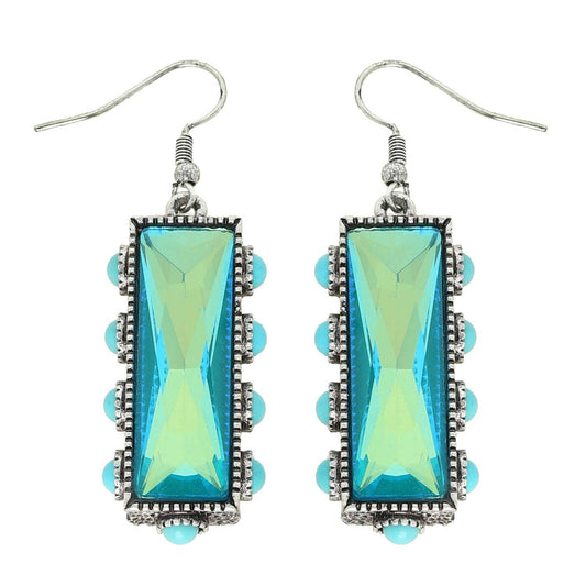 SP Sophia Collection - Western Turquoise Rectangle Gemstone Earrings: Teal