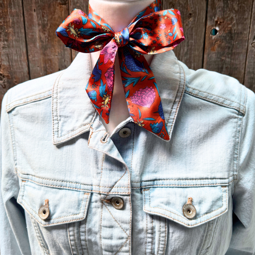 Rodeo Drive - Blue and Rust Western Skinny Mini Wild Rag Scarf / Cowgirl Necktie #TW333