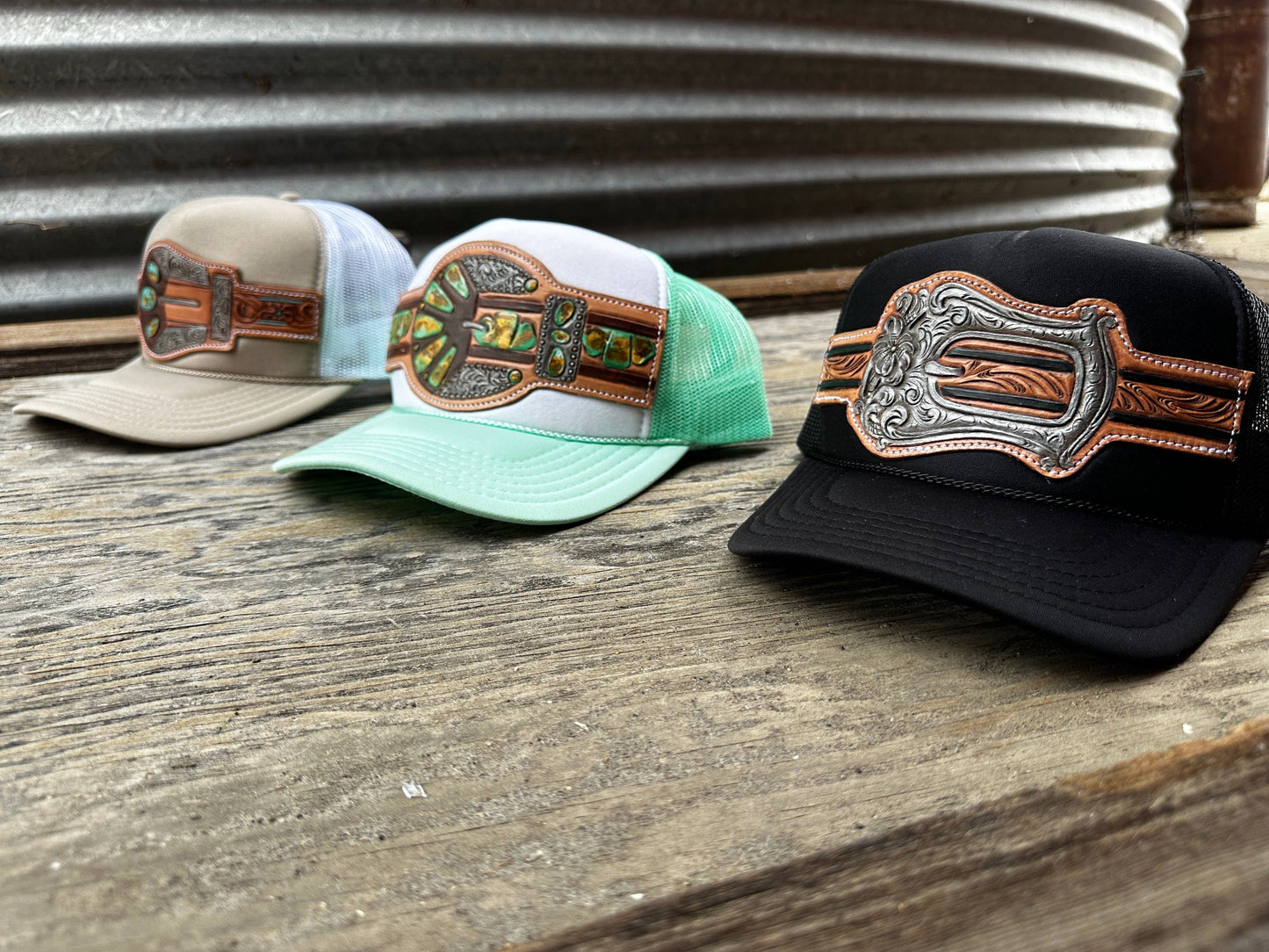 The Rodeo Rose - Silver Buckle Handtooled Leather Patch Cap