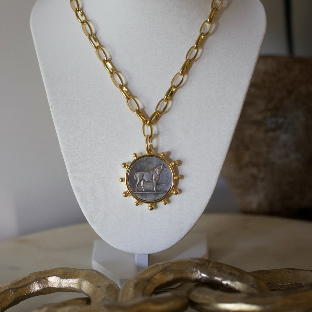 Deep South Originals Inc. - Heritage Horse Coin Necklace - Gold Plated Stainless Steel - Equestrian Coin
