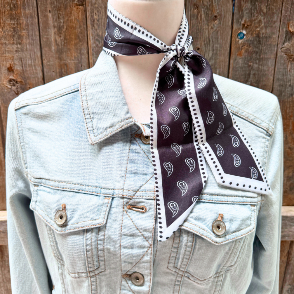 Rodeo Drive - Black and White Western Skinny Mini Wild Rag Scarf / Cowgirl Necktie #TW108
