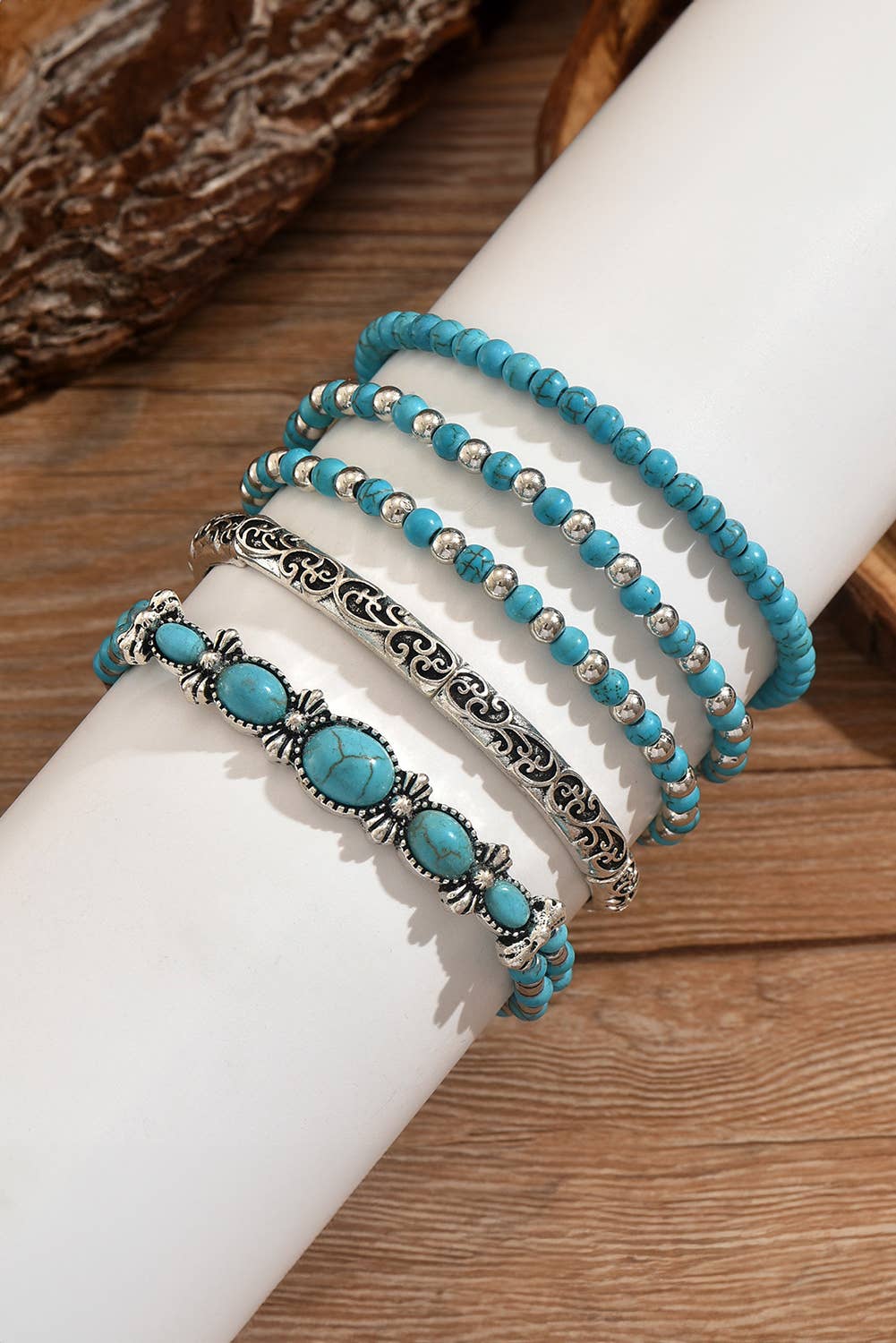 Little Daisy Closet -  LDC Western Turquoise Beading 5pcs Layered Bracelet: Silvery