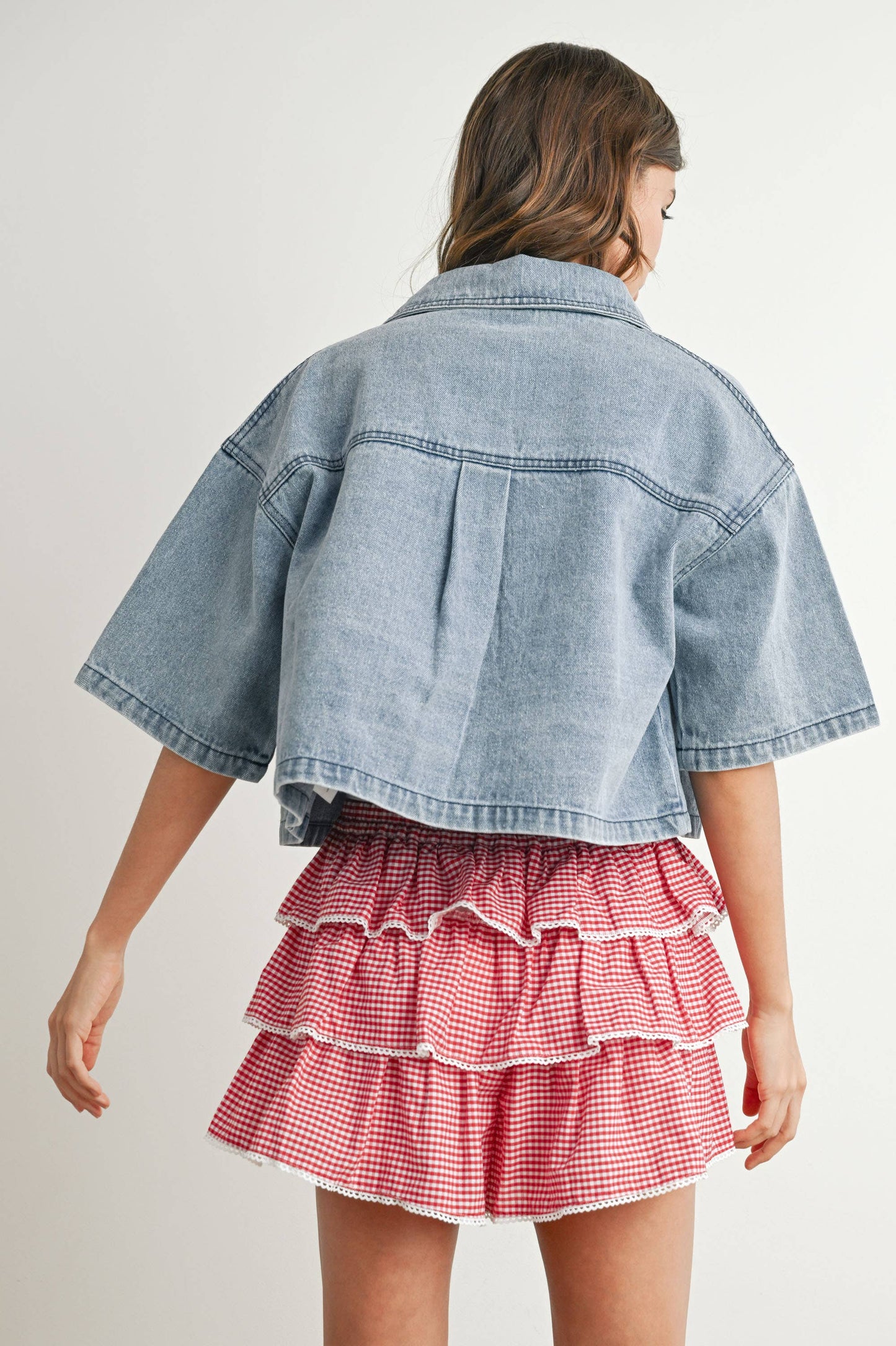 BUTTERMELON - Tiered Ruffle Mini Skort - BMP7719: RED / IVORY / S