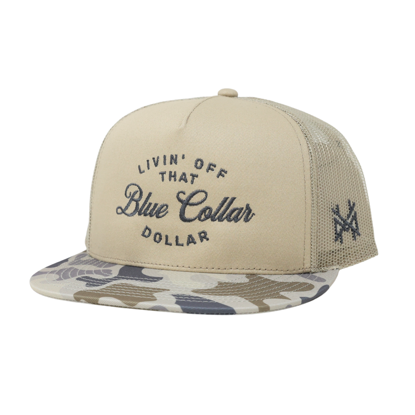 The Mad Hatter Co - Blue Collar Dollar Trucker Hat: Retro Mossy Oak Breakup Country/Black