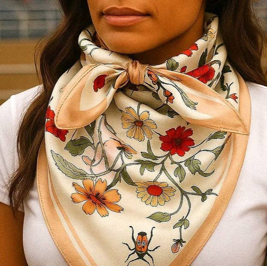 Rodeo Drive - 35X35" Peach and Cream Tulips and Lilies Wild Rag / Scarf WR1012X