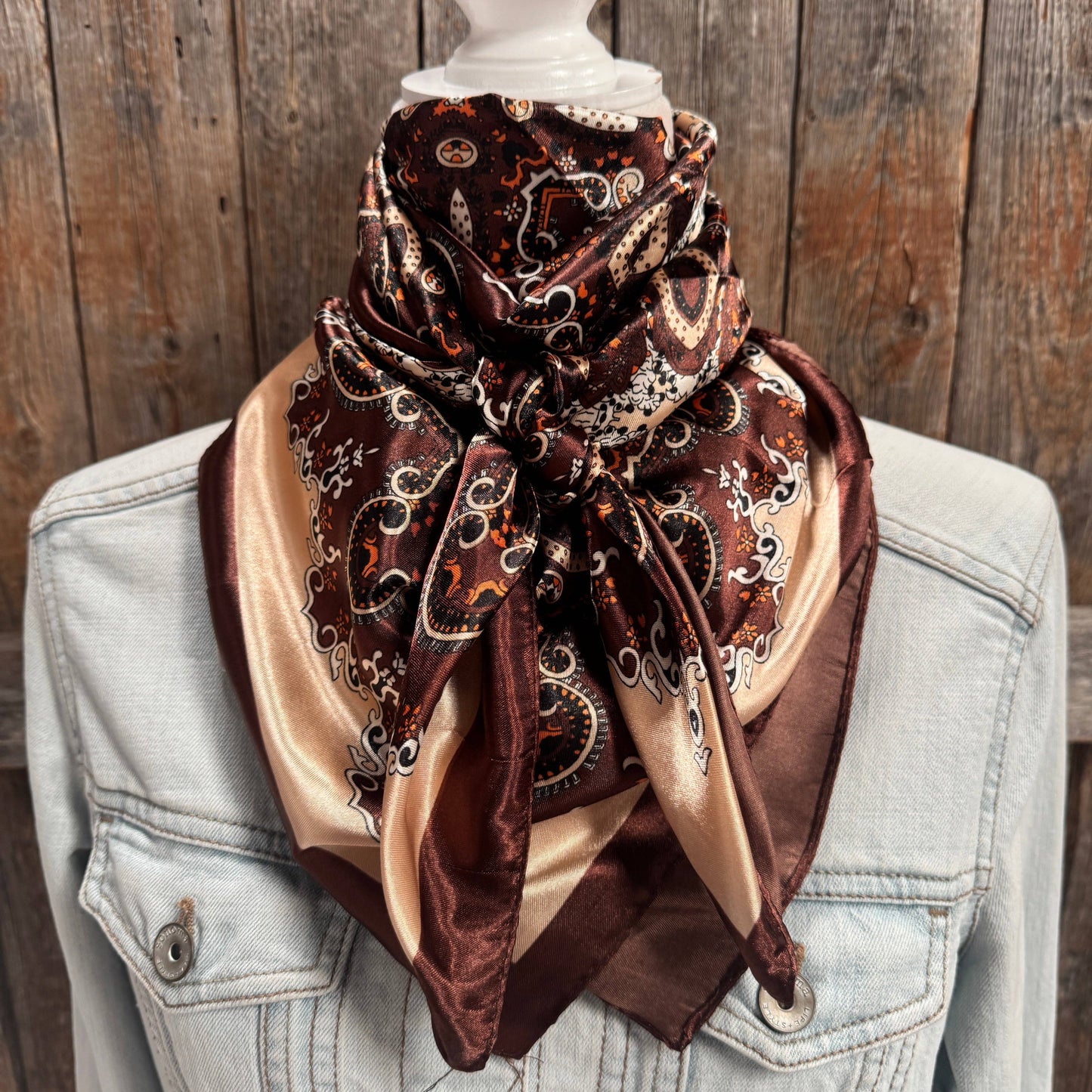 Rodeo Drive - 35X35"  Brown and Tan Paisley Wild Rag / Scarf WR913