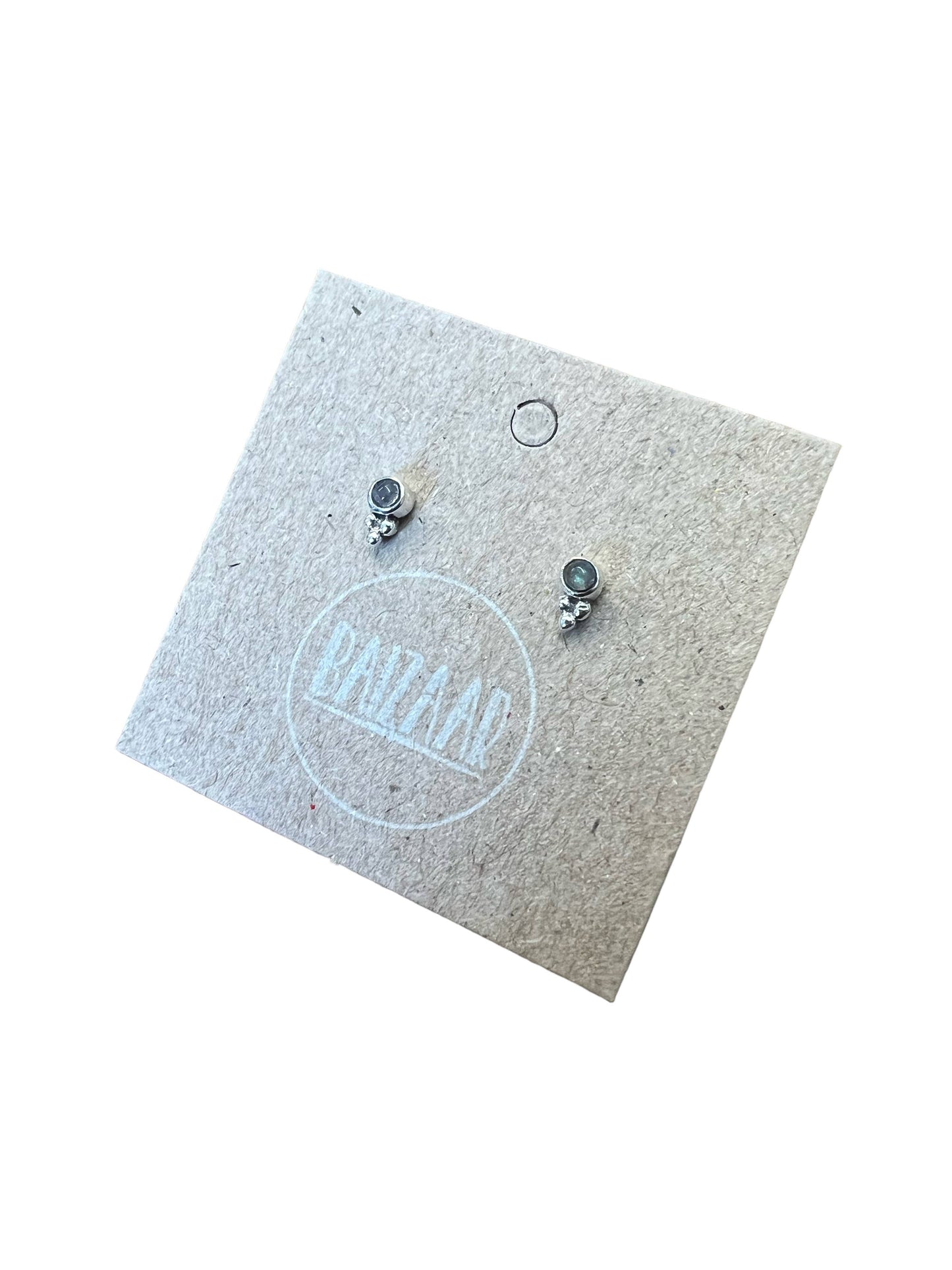 Baizaar - Sterling Silver Stone Stud Earring with Tiny Dot Decoration: Turquoise