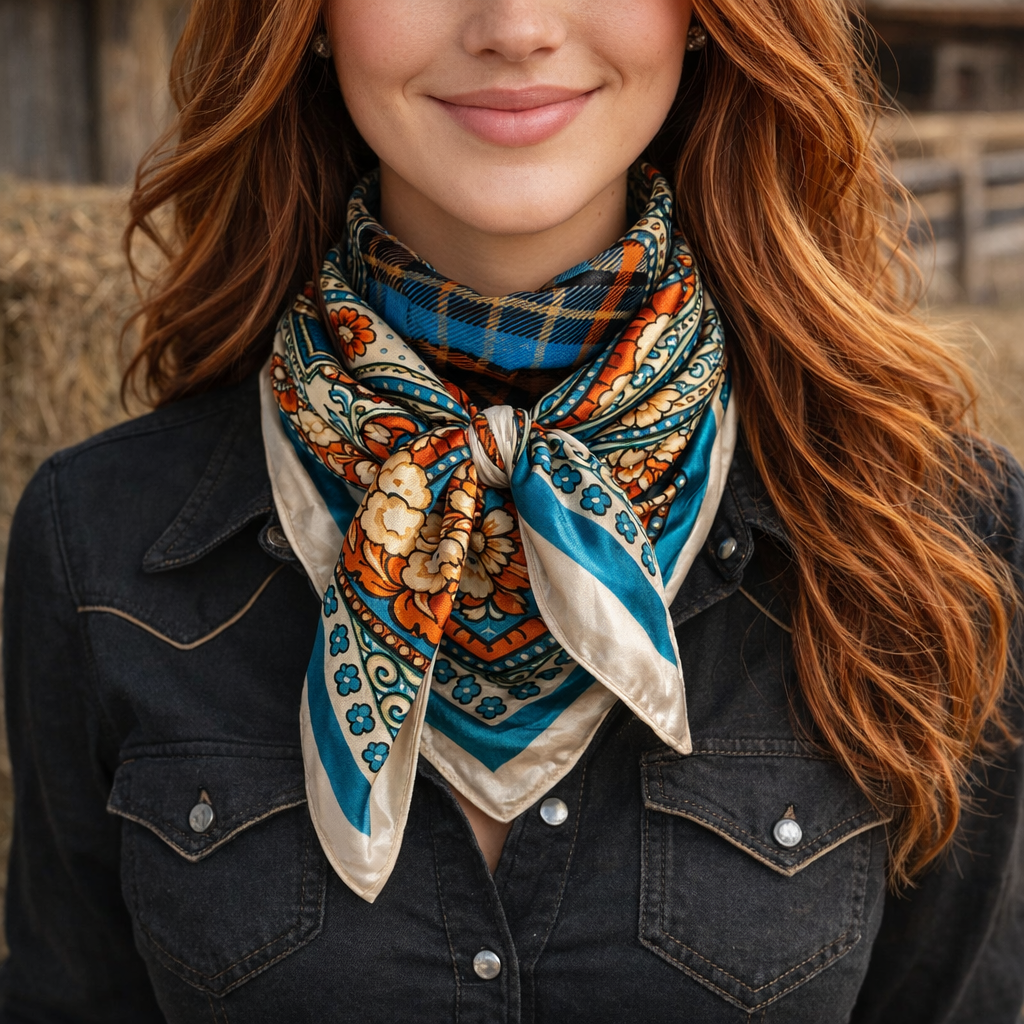 Rodeo Drive - 35X35"  Teal and Cream Paisley Wild Rag / Scarf WR910