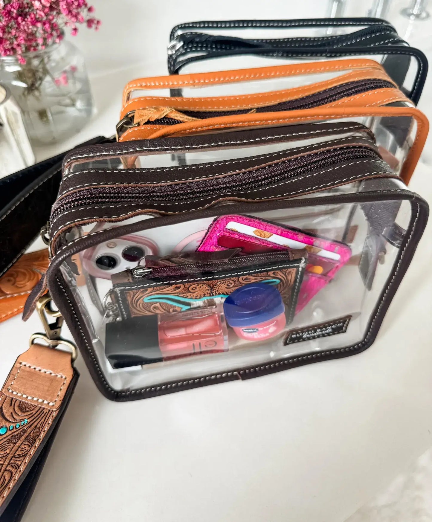 Boho Ranch Shop - DARLA CLEAR WRISTLET | transparent western purse - game day : BROWN