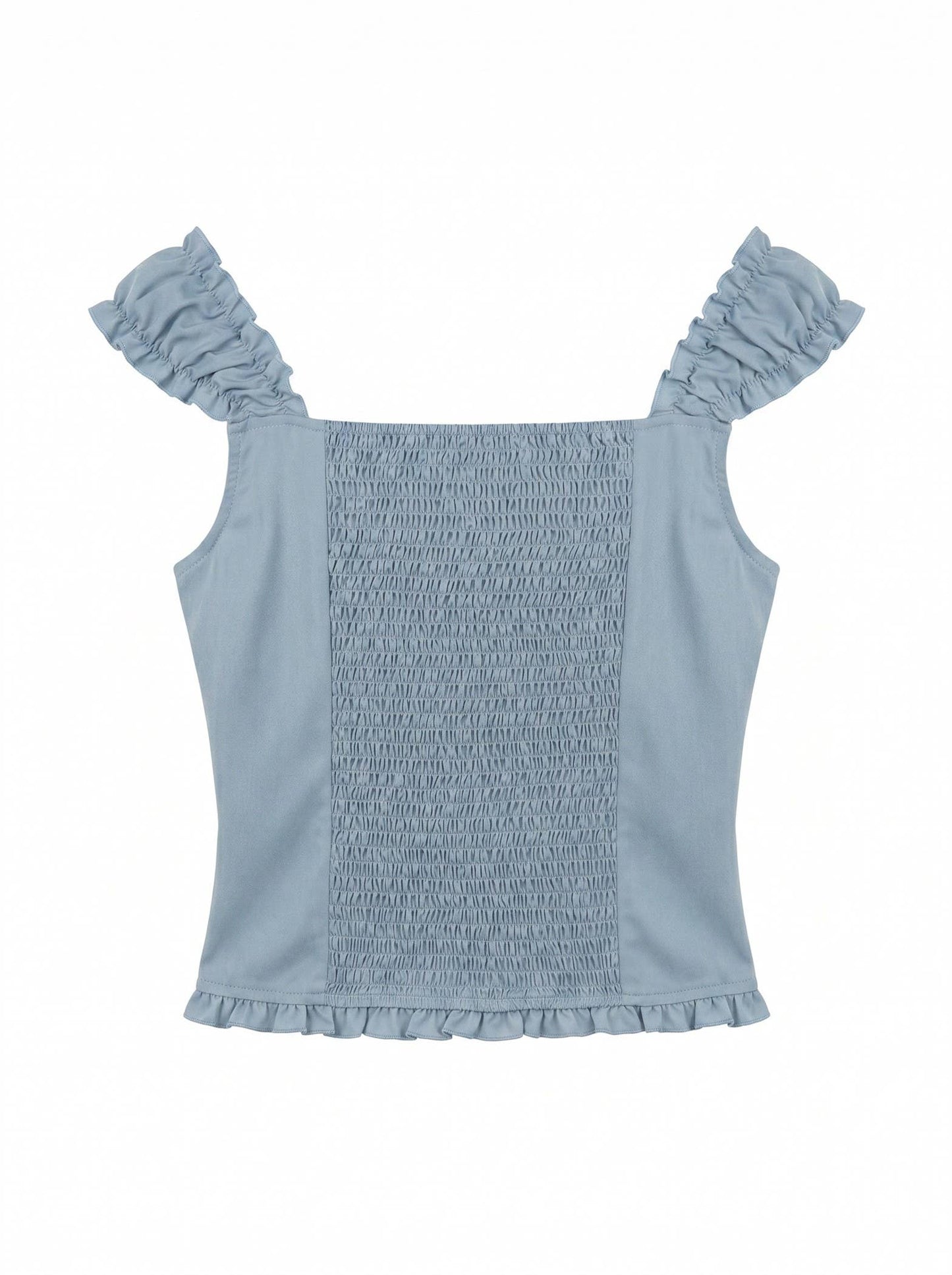 J LINE - RUFFLE STRAP BUTTON DOWN FITTED TOP: DENIM / S-M-L(2-2-2)