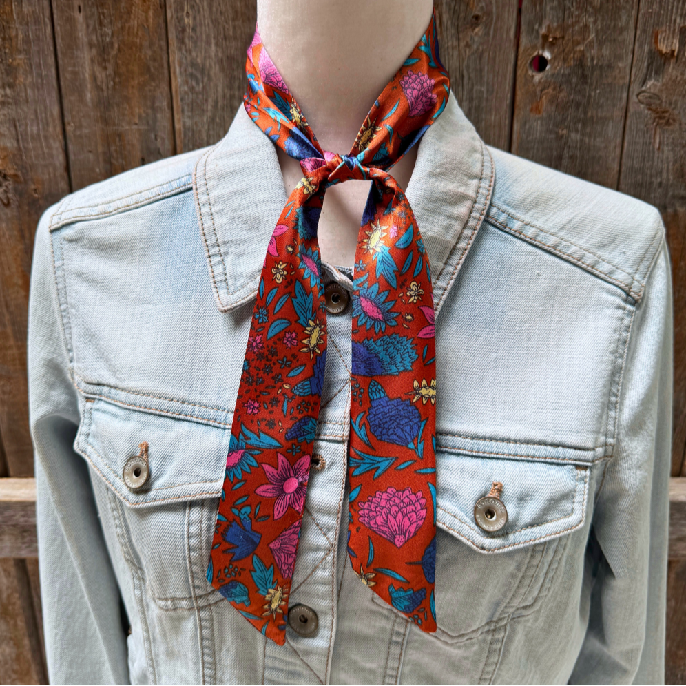 Rodeo Drive - Blue and Rust Western Skinny Mini Wild Rag Scarf / Cowgirl Necktie #TW333
