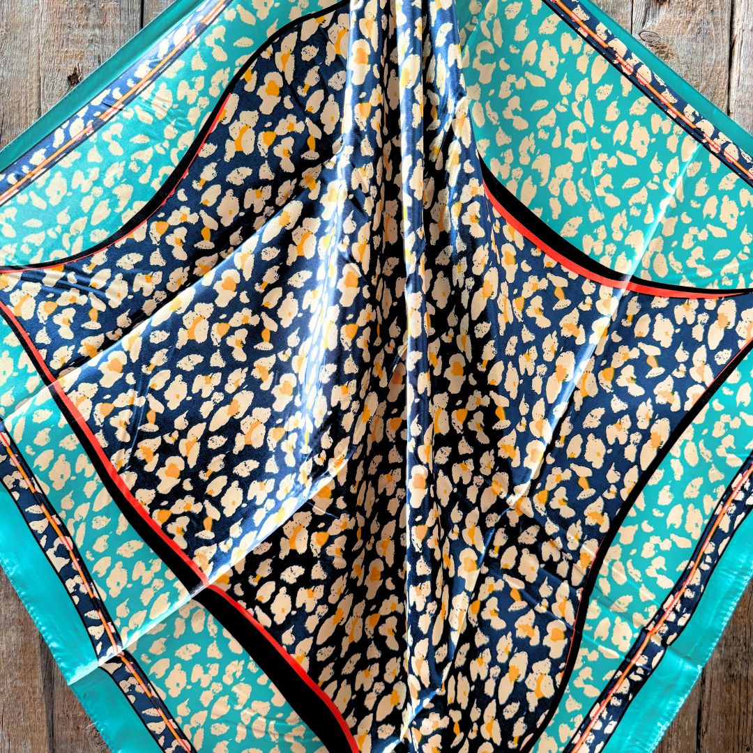 Rodeo Drive - 35X35" Blue and Aqua Flower and Spots Pattern Wild Rag / Scarf WR1038