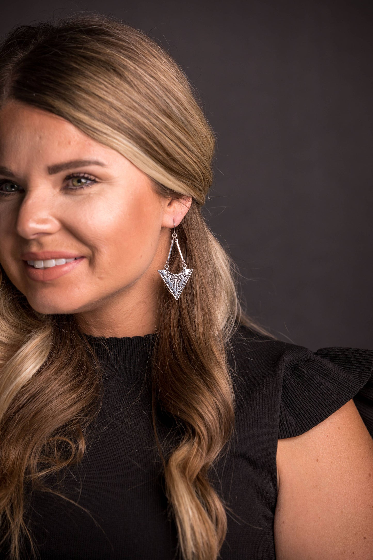 West & Co. - Burnished Silver Triangle Stamped Drop Earring
