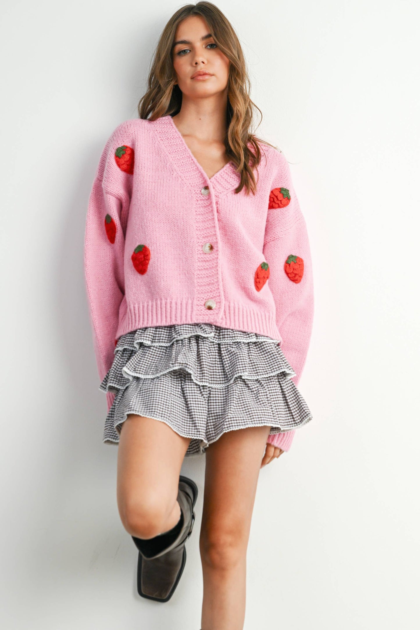 BUTTERMELON - Tiered Ruffle Mini Skort - BMP7719: RED / IVORY / L