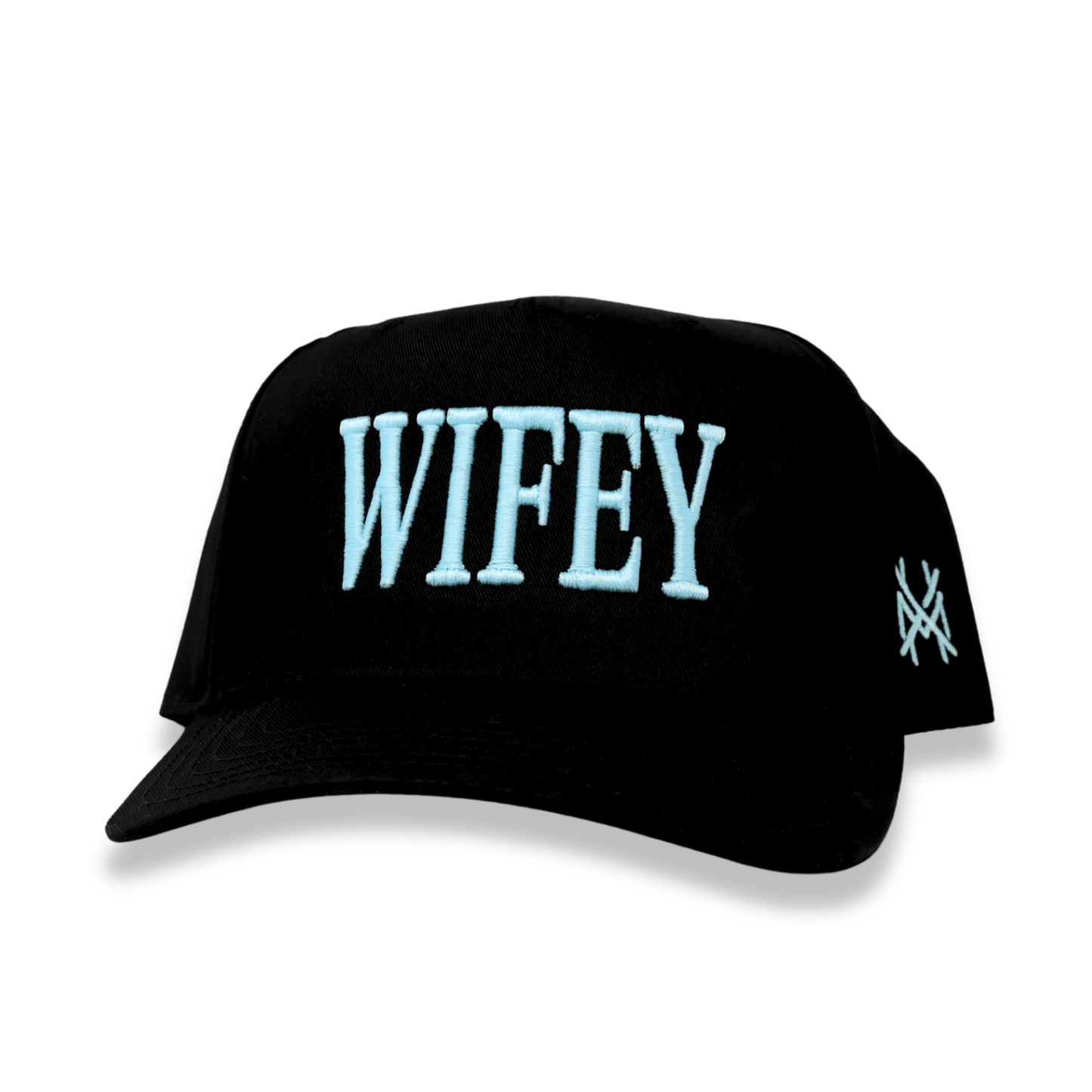 The Mad Hatter Co - Wifey Trucker Hat: Retro Black with Blue Thread