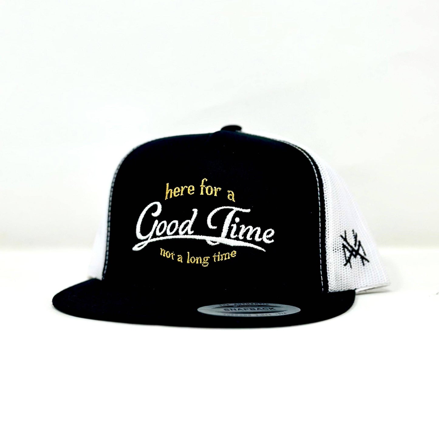 The Mad Hatter Co - MHC Here For a Good Time Trucker Hat: Black/ White Otto