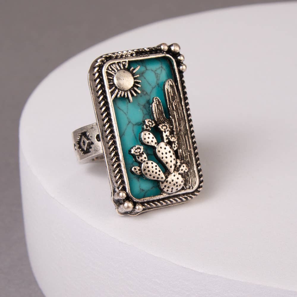 SP Sophia Collection - Western Desert Stretch Ring in Oxidized Silver-Tone Metal: Blue