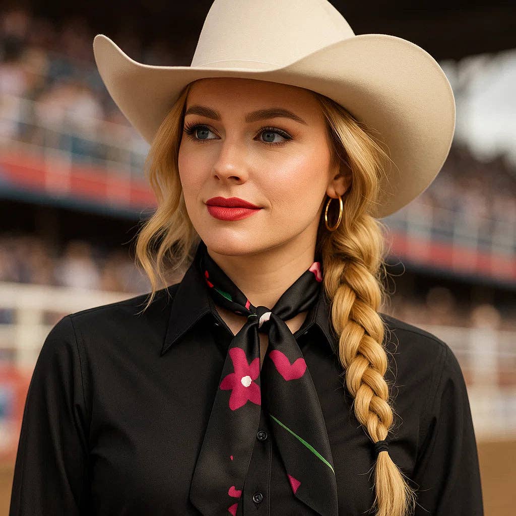 Rodeo Drive - Black and Pink Western Skinny Mini Wild Rag Scarf / Cowgirl Necktie #TW320