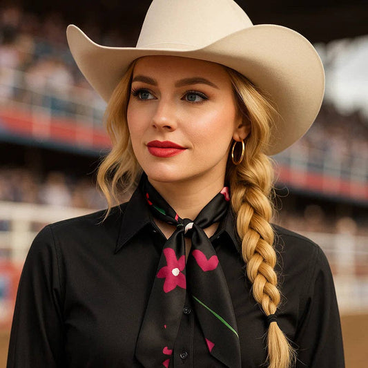 Rodeo Drive - Black and Pink Western Skinny Mini Wild Rag Scarf / Cowgirl Necktie #TW320