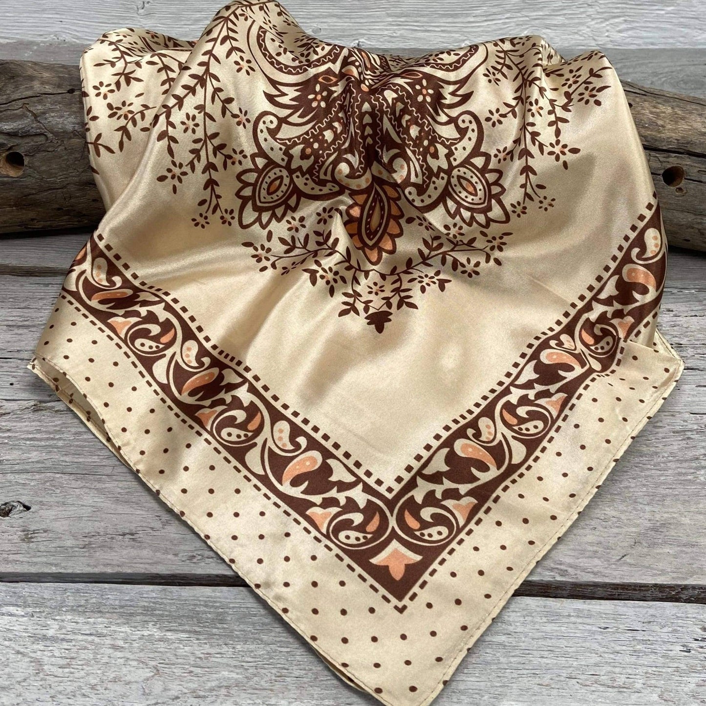 Rodeo Drive - 35X35" Tan/Brown Polka Dot & Paisley Wild Rag/Scarf WR445