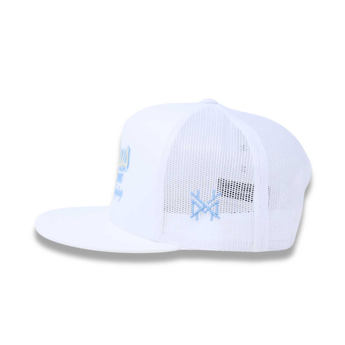 The Mad Hatter Co - Jesus Knows I'm Trying Trucker Hat: Retro Powder Blue/Natural