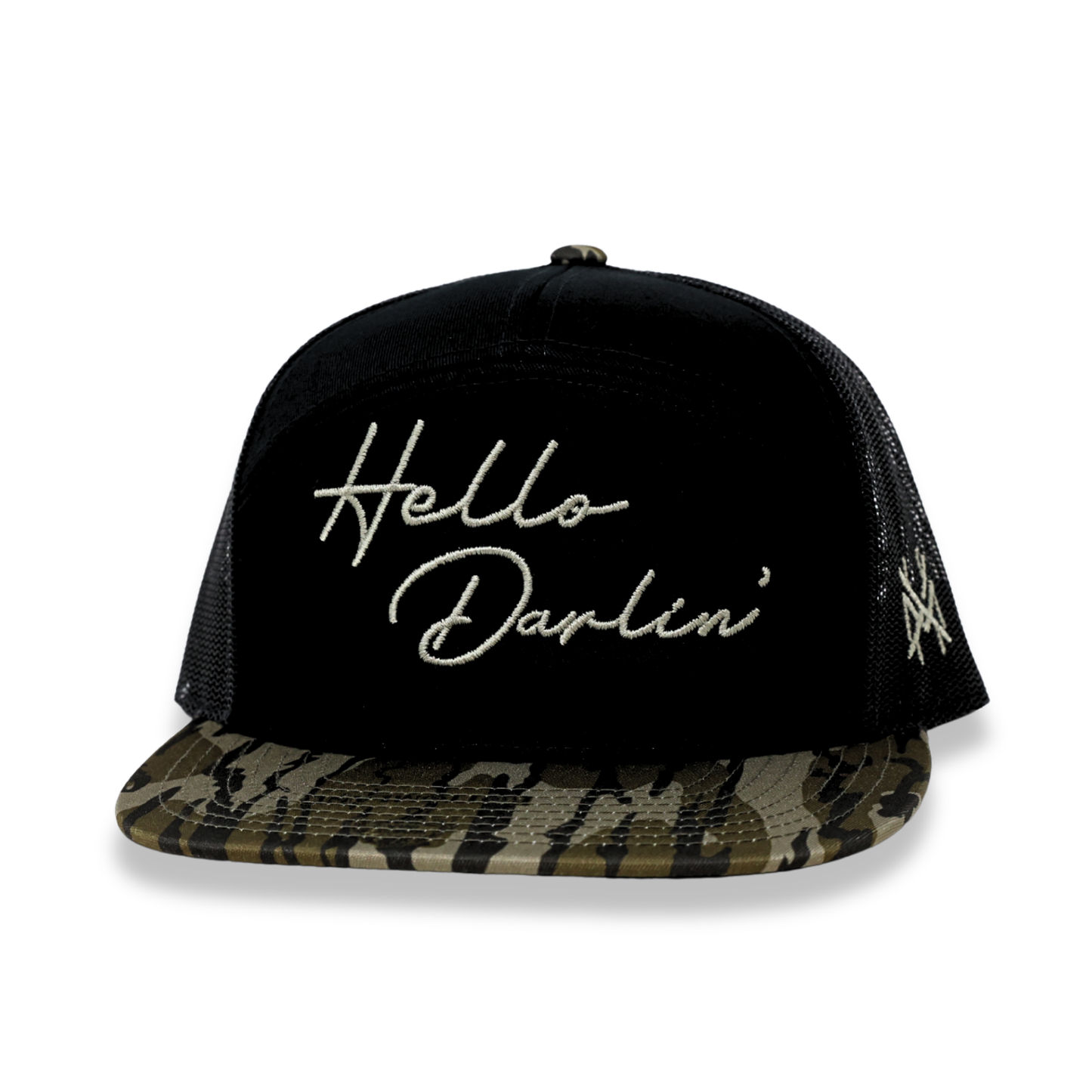 The Mad Hatter Co - Hello Darlin Trucker Hat: Flat Bill Charcoal/White